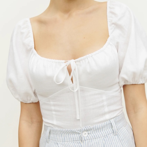 REFORMATION RORY PUFF SLEEVE LINEN TOP - Picture 2 of 3